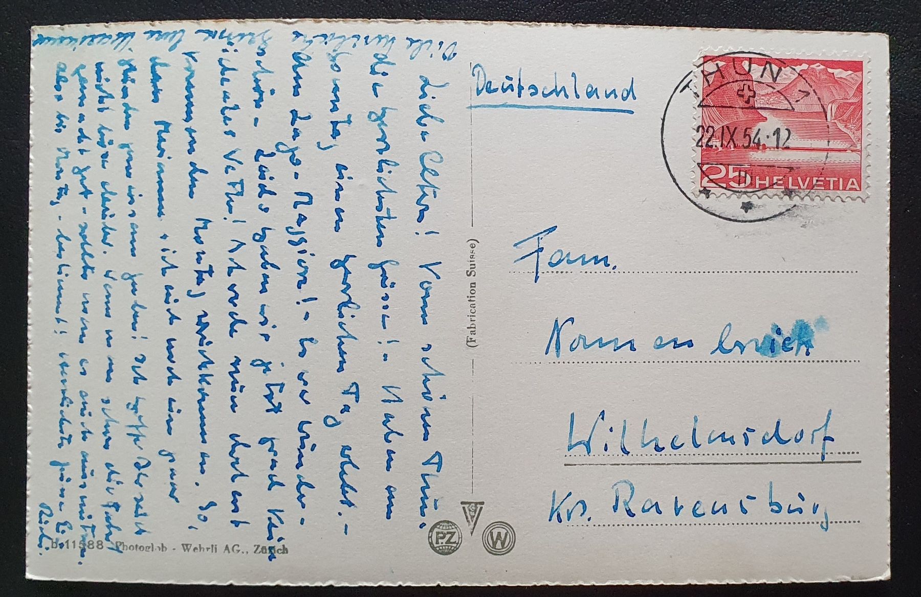 Cartoline postali: Thun - Bahnhofplatz, belebt, Oldtimer 1954 – Usato da Kreuzlingen venduto da Rschweiz1 1