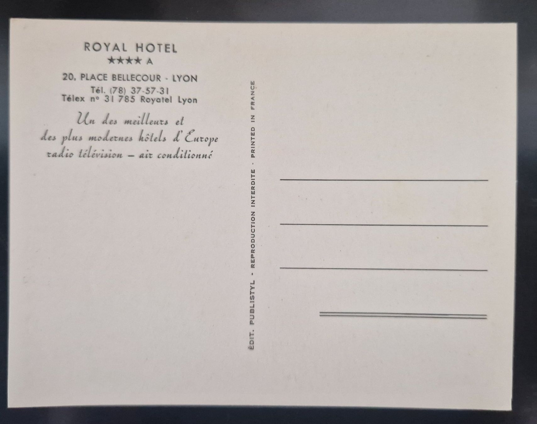 Cartoline postali: Royal Hotel Lyon - top – Nuovo (secondo la descrizione) da Melchnau venduto da Arthurius 1