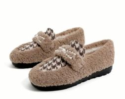 MUST HAVE - stilvolle Teddy Damenschuhe mit Perlen, beige,39