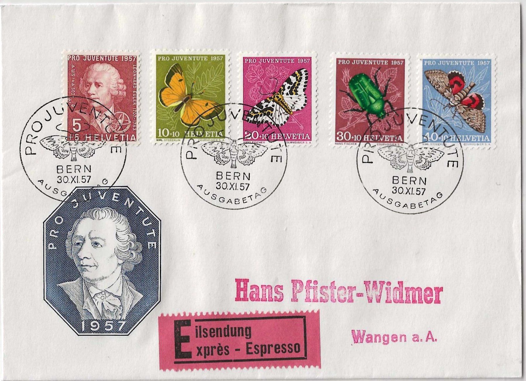 Tutti i francobolli: FDC Pro Juventute 1957 Express – Usato da Zürich venduto da Philacat11
