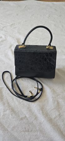 Vintage Handtasche schwarz Damen mit Tragegurt Leder Mark Ma