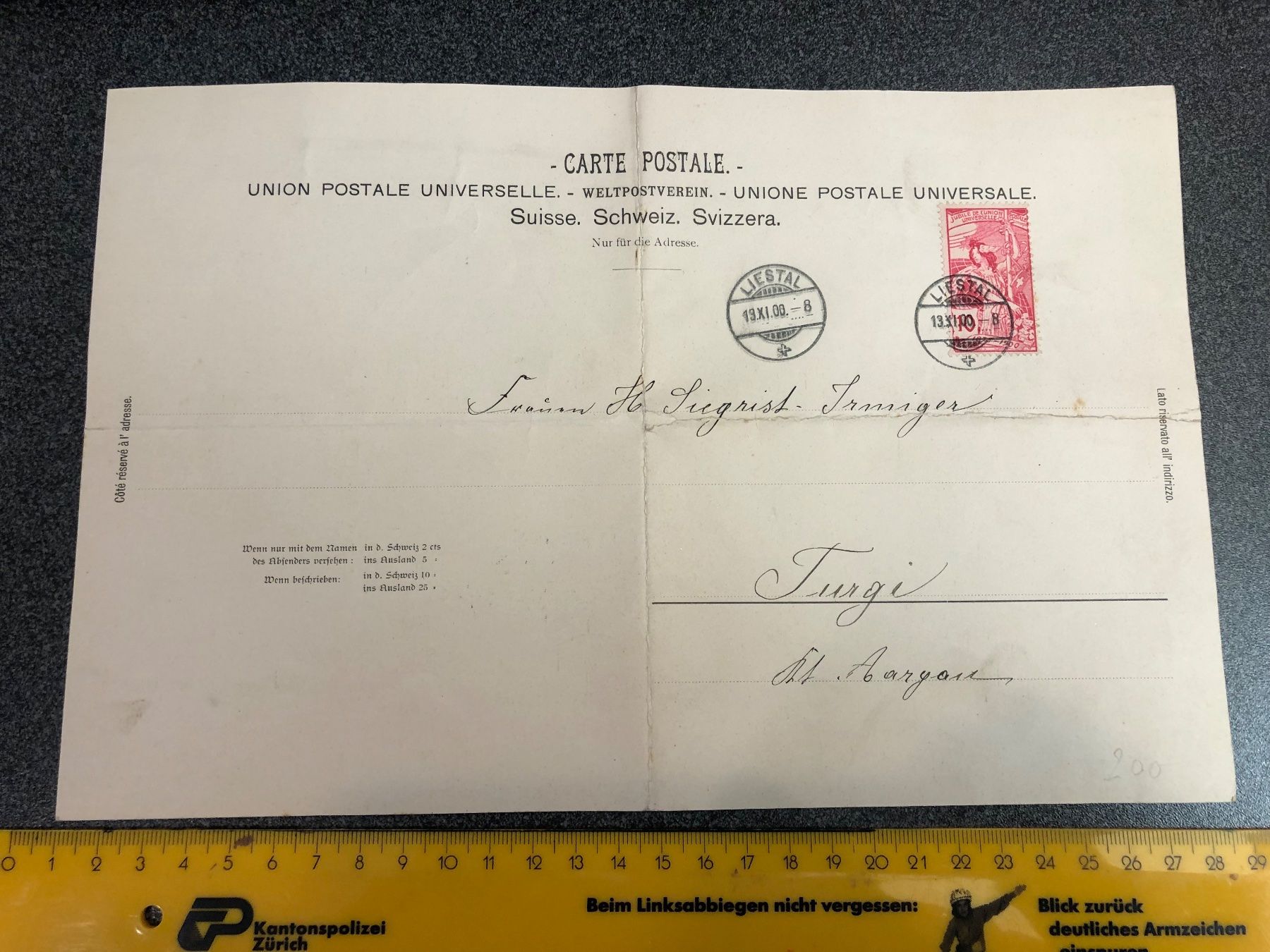 Cartoline postali: Riesengrosse LITHO aus LIESTAL 1900 mit UPU !!! – Usato da Lufingen venduto da philatelieshop 2