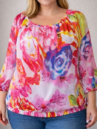 Tunika Damen 48 50 XXL Bunte Blumen Leicht & Luftig 4000