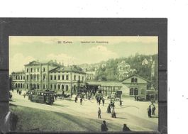 SG St.Gallen 1909 Bahnhof mit Strassenbahn und Rosenberg