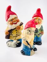 Seltene antike Gartenzwerge – Keramik, handbemalt, 3er-Set