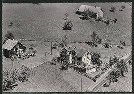 Amden, Pension MONTANA, Flugaufnahme, gelaufen 1957