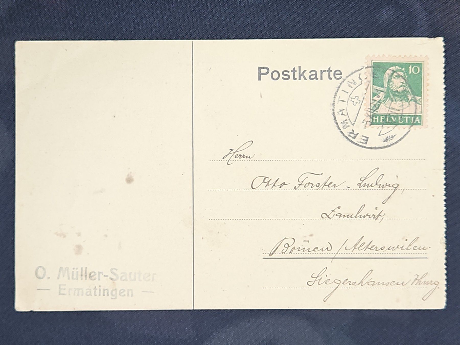 Tutti i francobolli: CL23 Carte Postale + Timbre Suisse 1921 – Usato da Cousset venduto da Patrick_Collections