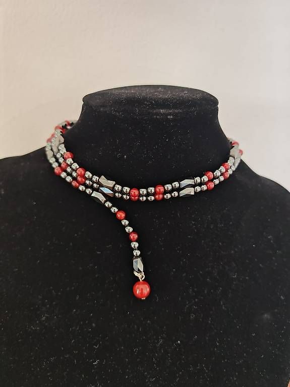 Ketten: Magnifique collier transformable (Perles rouges & Hématite) – Gebraucht aus Saxon von 363_tl2c