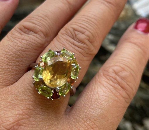 Anelli: Citrin Peridot Ring Silber 925 vergoldet – Usato da Jonen venduto da Lux.K.