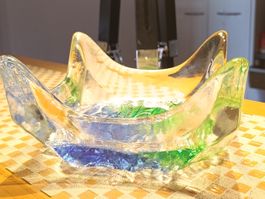 Vintage Eisglass Bleikristall zwei farbige Schale 70er Top