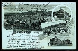 Mondschein-Lithographie Burgdorf, Hotel Bahnhof, Hotel Guggi