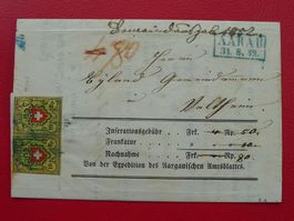 Toller Rayon-Brief: AARAU 1852: 16II Type 7+8 D-LU +Attest