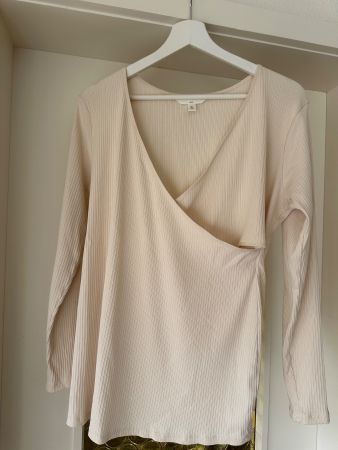 🤱🏻H&M MAMA-Geripptes Stillshirt, beige, Gr. L 💛
