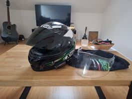 Casque moto X-lite noir et vert avec visière bonus