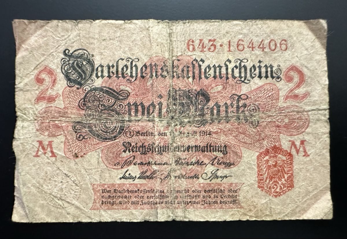 Banconote: Reichsbanknote 1914 Zwei Mark  – Usato da Watt venduto da Coins13