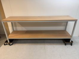 Grosser Tisch / Werktisch, Holz/Metall, 2 Ablagen, 245x60x90
