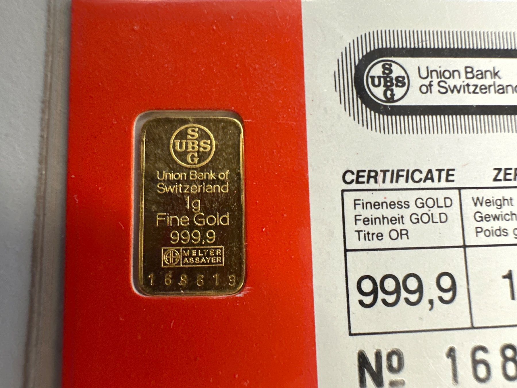 Edelmetalle: 1g Goldbarren UBS – Neu und originalverpackt aus Herisau von herau 1
