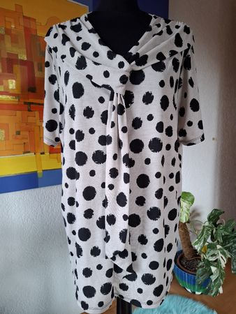 Blusen shirt L XL Schwarz beige Punkte elegant Business 4000