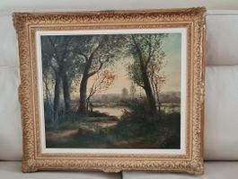 Ölgemälde von Dupré Landschaft mit Fischer 19. Jahrhundert
