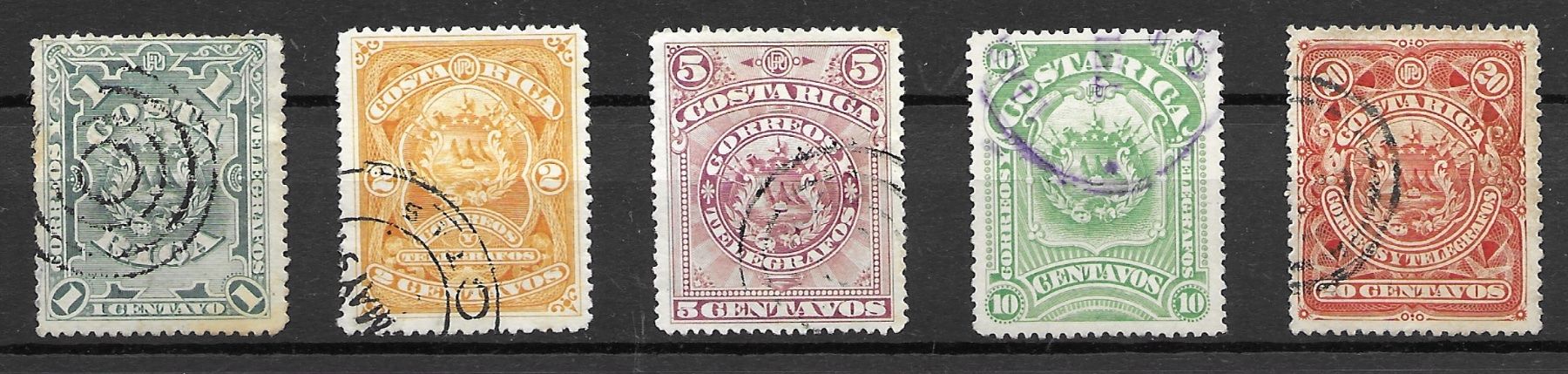Tutti i francobolli: Costa Rica 1892: Wappen 5 Werte – Usato da Zürich venduto da Rainstamps