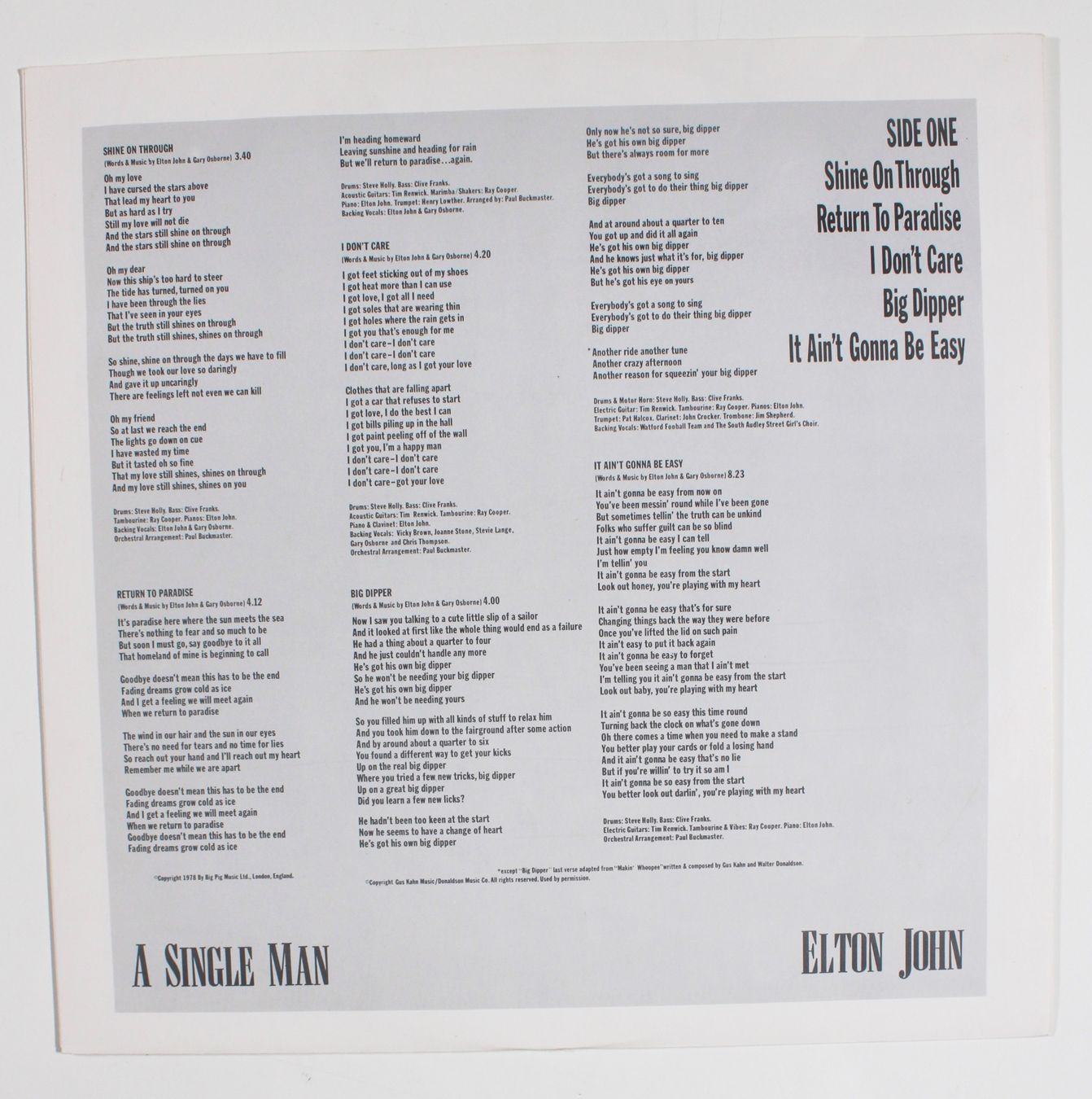 Dischi in vinile: LP ELTON JOHN - SINGLE MAN - 1st Press 1978 Gatefold – Nuovo (secondo la descrizione) da Brüttisellen venduto da Collector-Corner 3