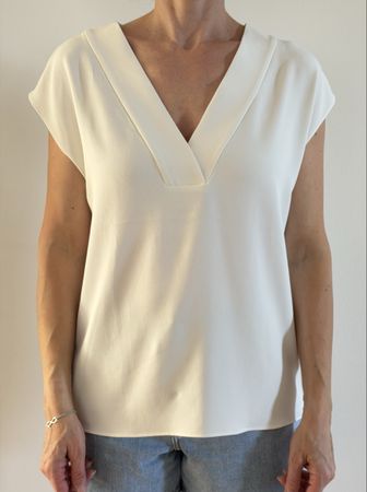 Elegante Weiss Bluse V-Ausschnitt Gr. 36 Sommer-Look ☀️