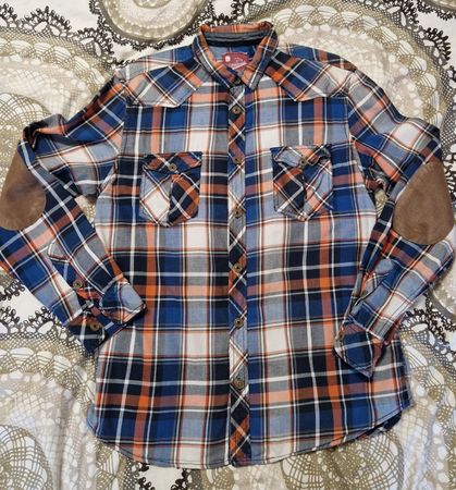 Herren Baumwoll-Karohemd, blau-orange-weiss,  Gr. M