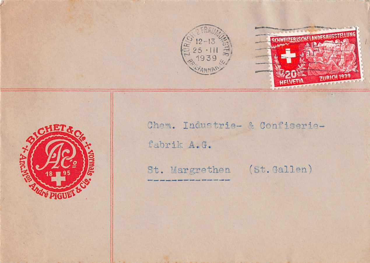 Tous les timbres: herrlicher Firmenbrief BICHET 1939, 1.-- – D'occasion à Lufingen par SchnaeppliCorner
