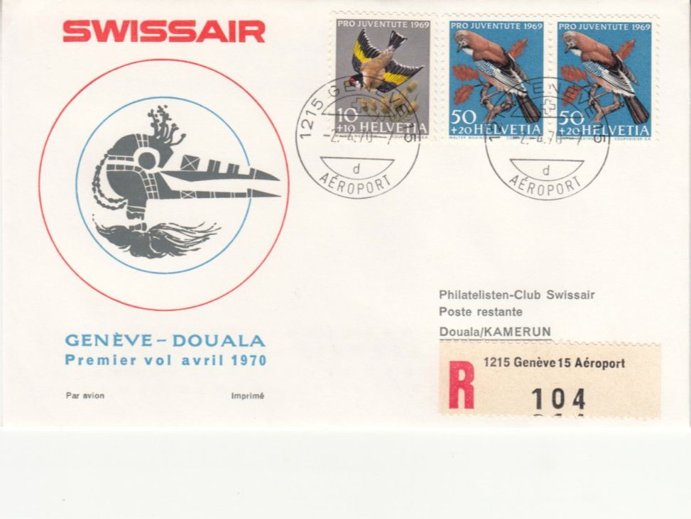 Tutti i francobolli: SLH RF 70.7a Genève-Douala – Usato da Bürglen TG venduto da StampGraf