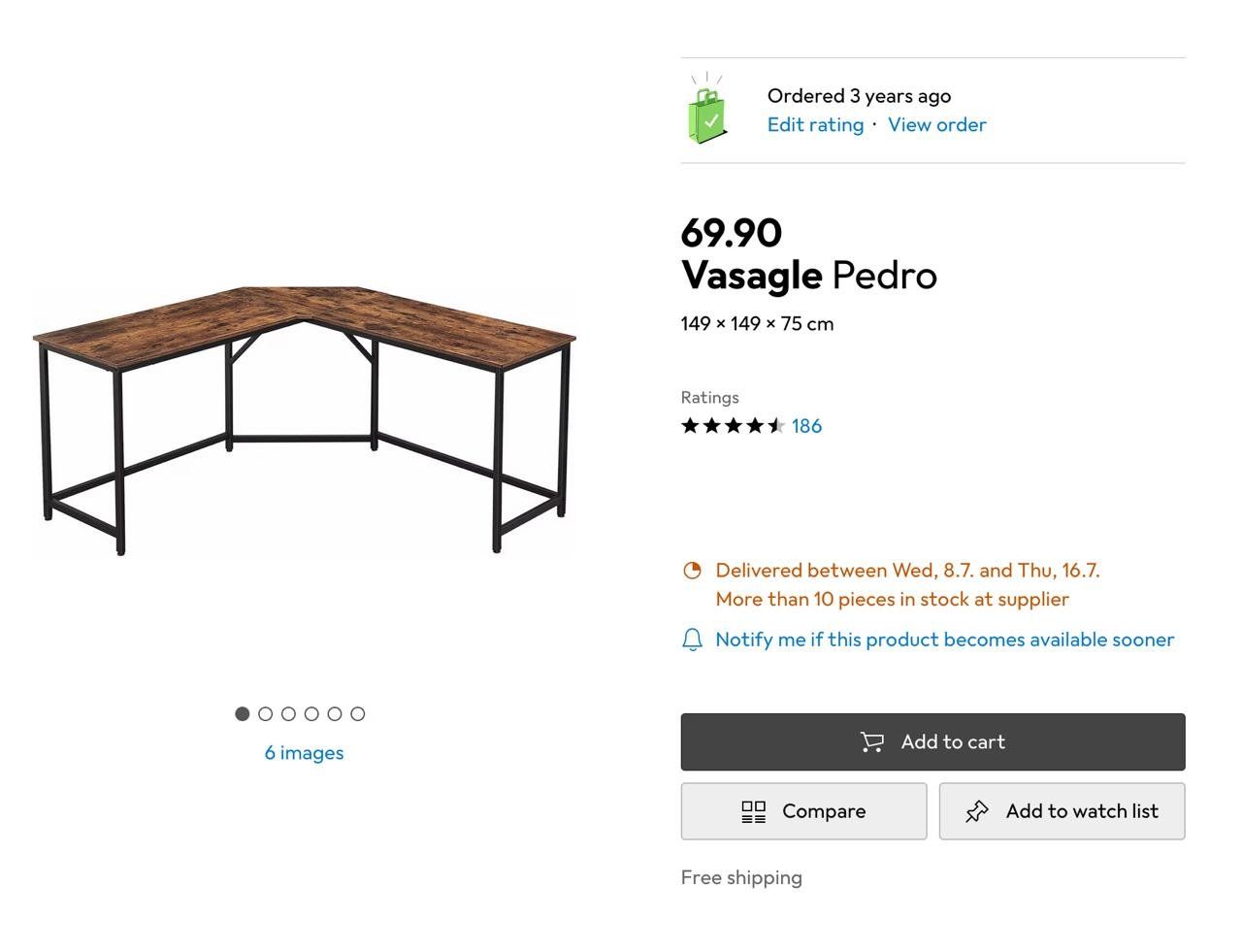 Scrivanie: Desk L-shaped Vasagle Pedro – Usato da Basel venduto da hmo_vd6m 2