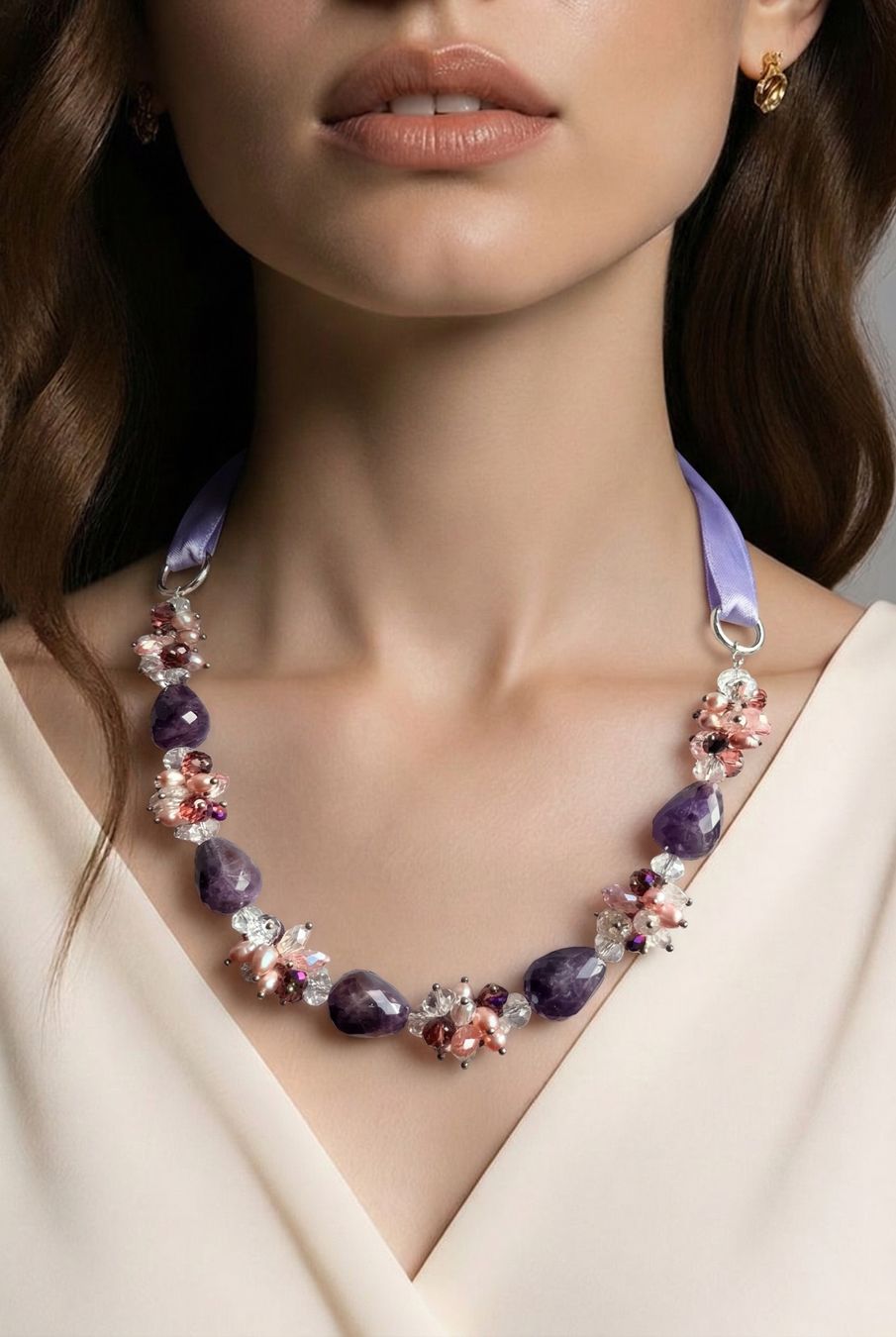 Catenine: Schöne Amethyst Kette mit Süsswasserperlen NEU – Nuovo e nell'imballaggio originale da Basel venduto da Chili007