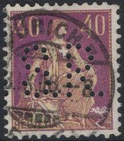 40 Rp. Helvetia mit Schwert (Type I) mit Perfin S.R.
