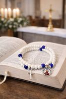 Rosenkranz Armband Blau Weiss mit Kreuz 35cm