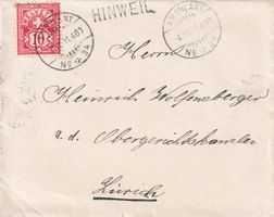 1901, HINWEIL (Stabstempel) mit Zifferm. Nr. 61, Brieflein.