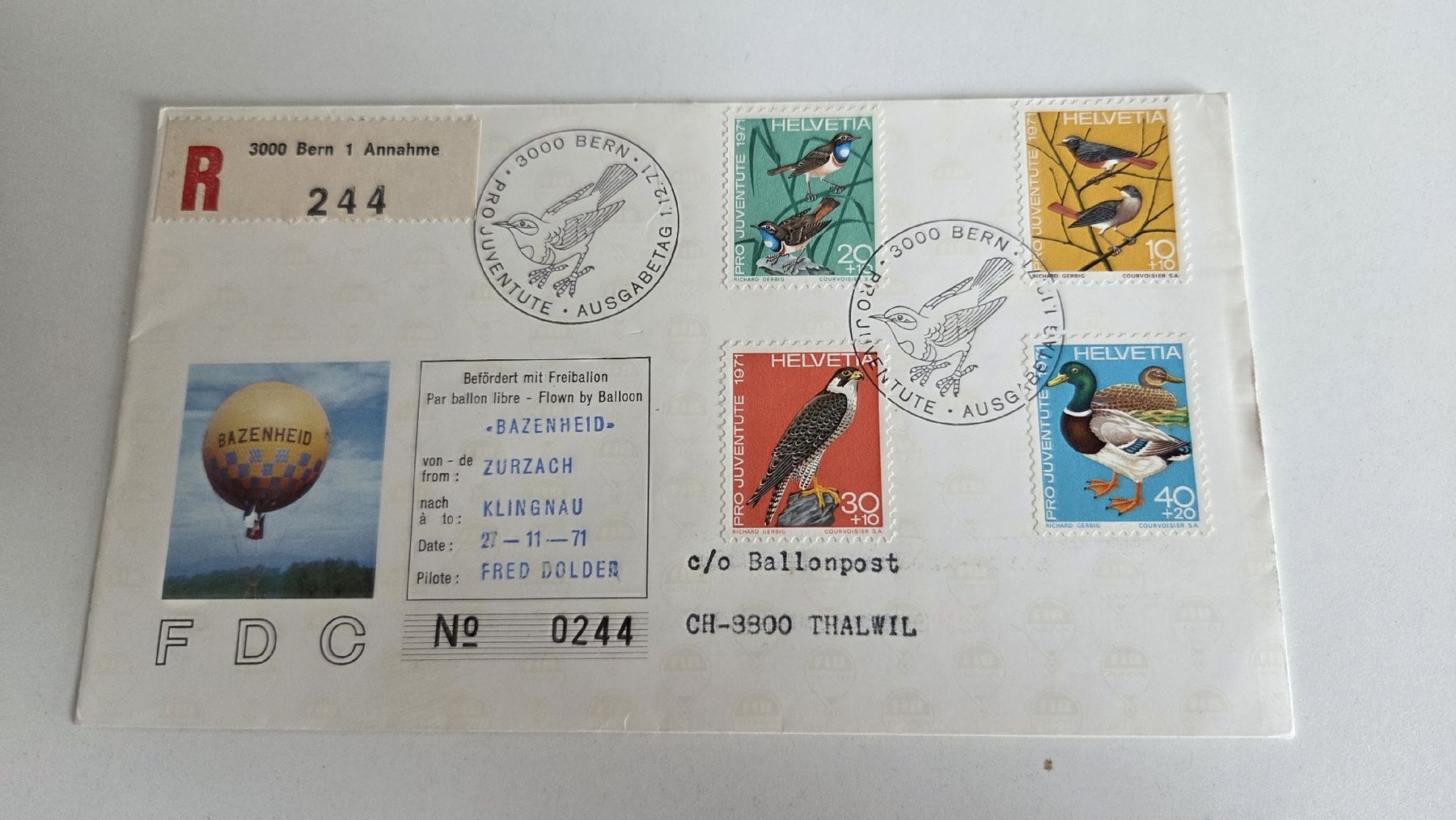 Tutti i francobolli: 1971 FDC Pro Juventute mit Ballonpost – Usato da Arni AG venduto da Moth68