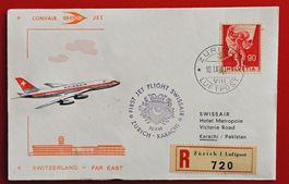 FLUGPOST SWISSAIR ERSTFLUG ZÜRICH KARACHI PAKISTAN 1961