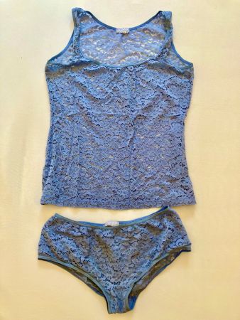 Hanro Spitzenpyjama-Set, Blau, S