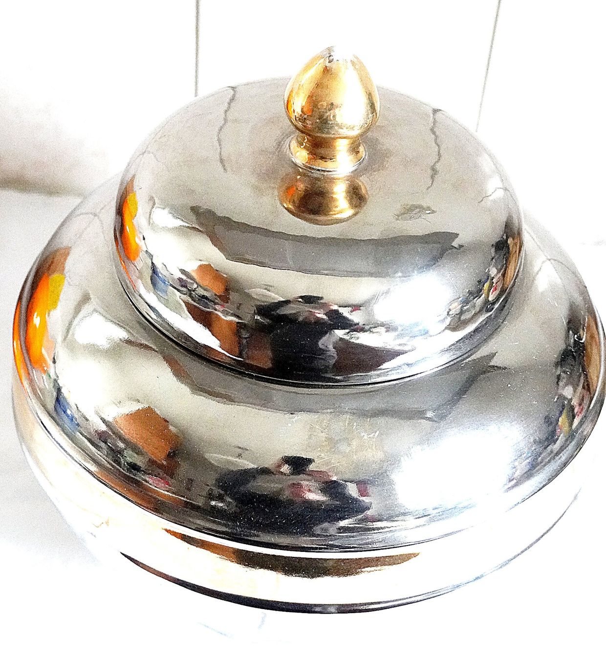 Pentole: Art Deco Steingut Dose Verchromt /Vergodet – Usato da Baar venduto da 2cvbaar 2