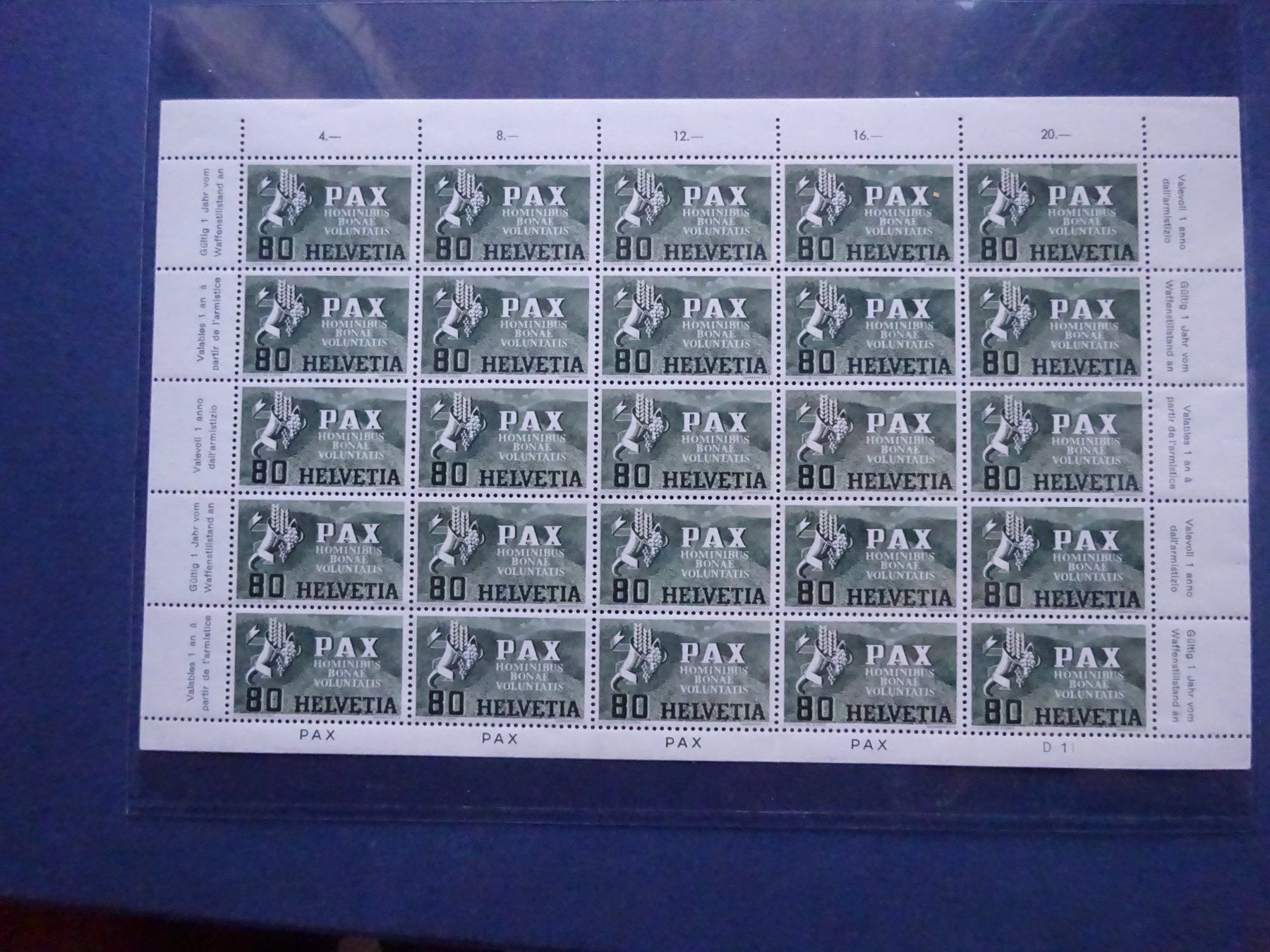 Alle Briefmarken: 1945 PAX 269 im Bogen postfrisch** – Gebraucht aus Appenzell-Steinegg von adi1975