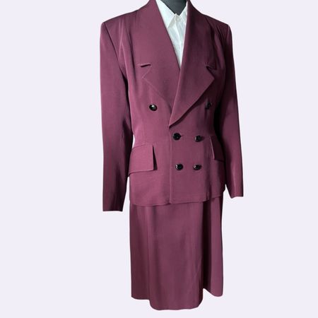 1940s vintage Bordeaux double breasted suit skirt blazer