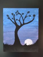 Hand Painted Moonlit Tree Canvas - Decoration! 30x24cm