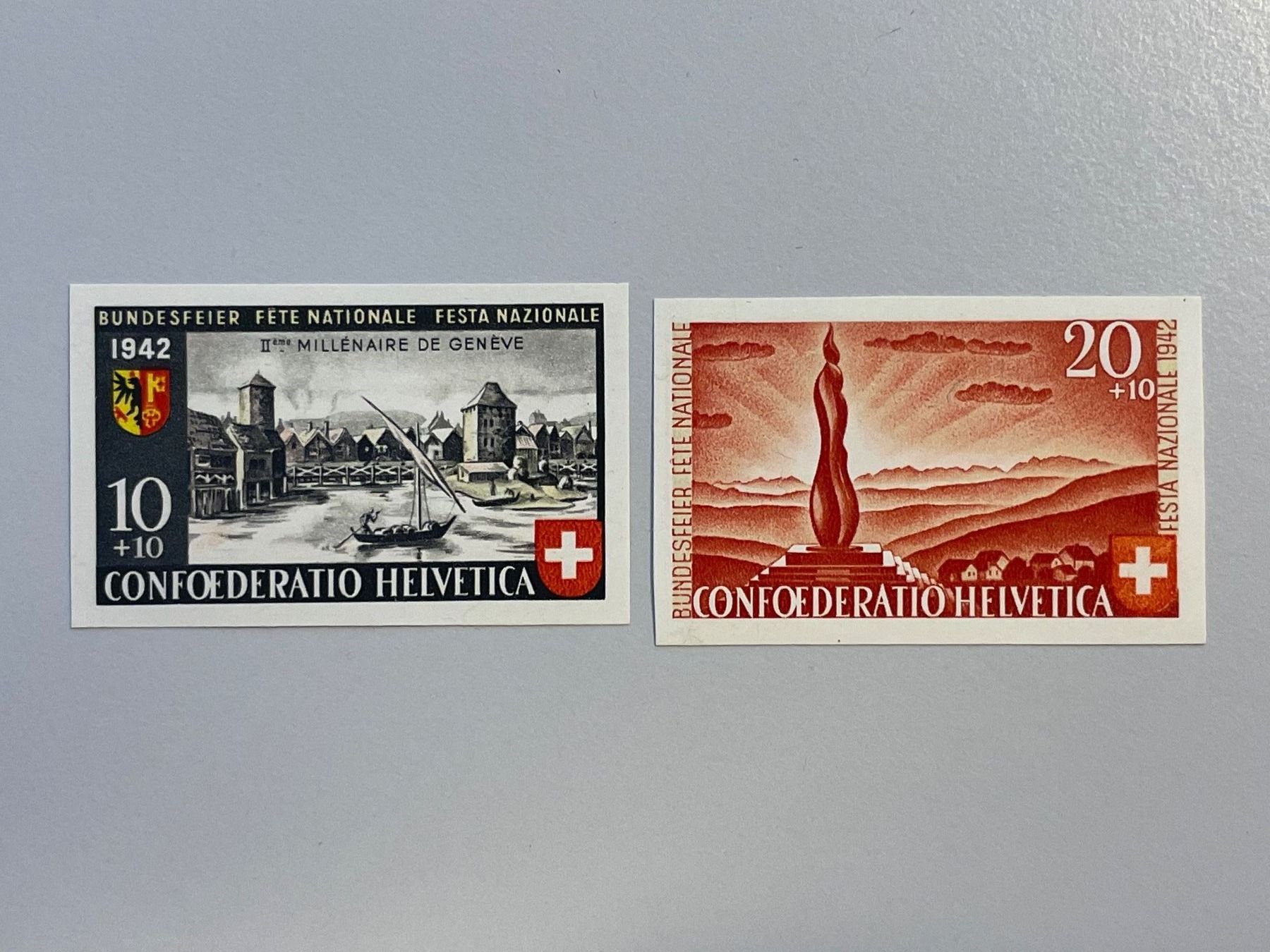 Tutti i francobolli: 1942, Einzelwerte aus Bundesfeierblock, B17-B18, postfrisch – Usato da Küssnacht am Rigi venduto da POSTOMASTER