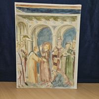 Gemälde Heilige, Malerei auf Karton, Wandbild antik! 27x36