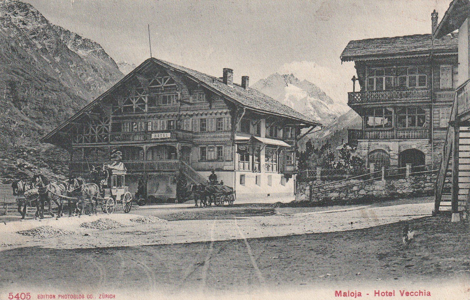 Ansichtskarten: Maloja - Hotel Vecchia-Postkutsche-1908 – Gebraucht aus uttwil von Koehlerfred