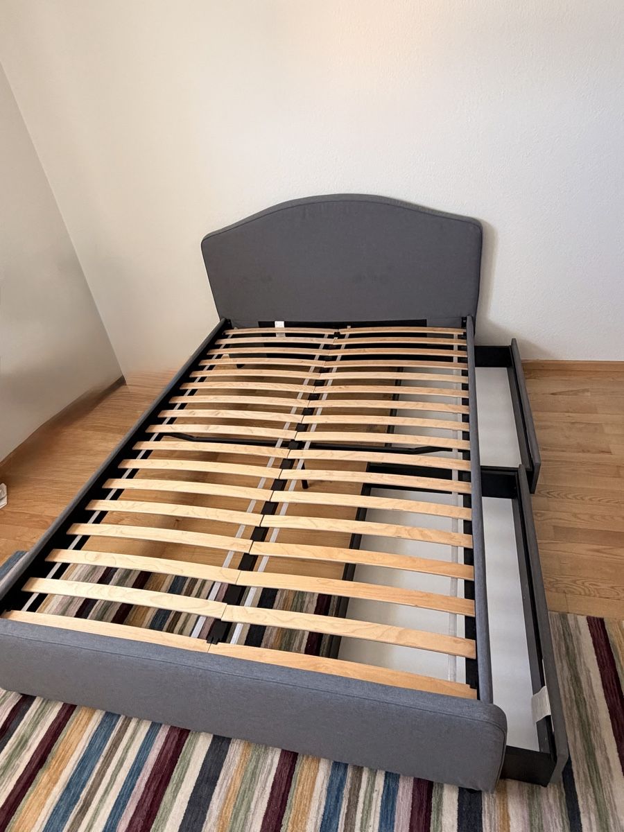 Betten: Bed frame with storage, grey, double size, good condition – Neu (gemäss Beschreibung) aus Muttenz von mheimsoth
