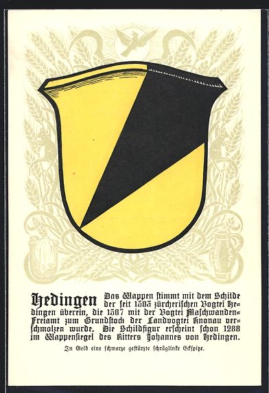 Ansichtskarten: Hedingen, Wappen mit schwarzer Eckspitze – Gebraucht aus Berlin von bartko-reher