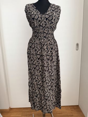 Tom Tailor Maxikleid – Schwarz/Beige – Blatt-/Farnmuster