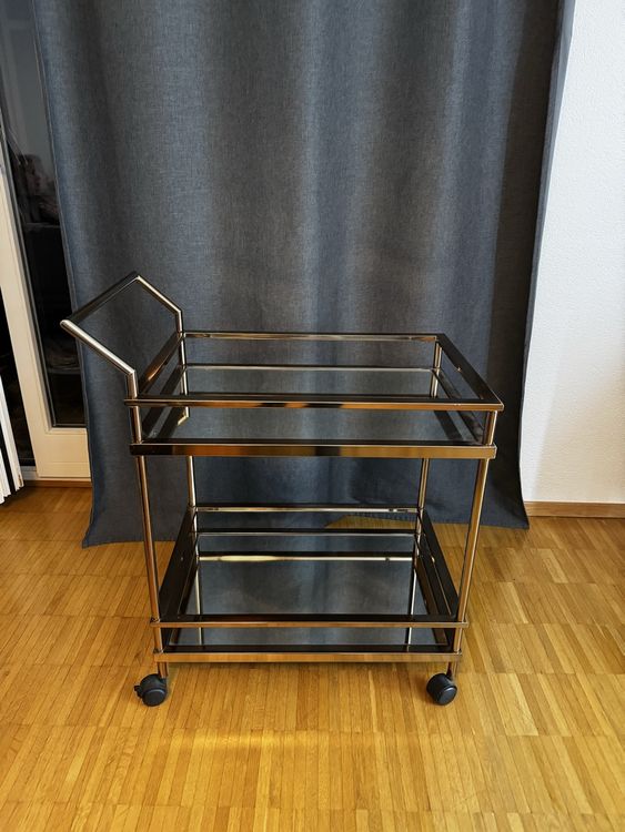 TUTOTAK Barwagen Mit Weinregal & Glashalter – Rollender Servierwagen Für Küche & Wohnzimmer, Schwarz
