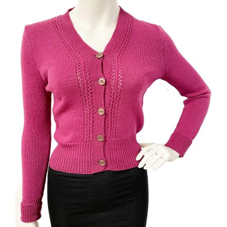 Strickjacke Gr. XS magenta handgestrickt VINTAGE 1940s