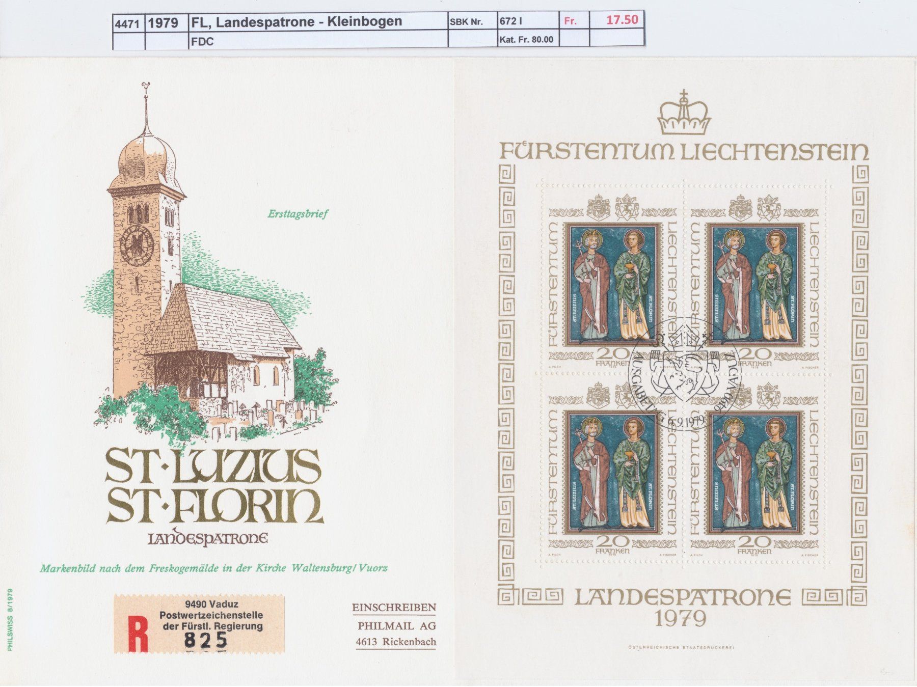 Tutti i francobolli: 1979 FL, "Landespatrone" - Kleinbogen, FDC – Usato da Winterthur venduto da Zupogeru